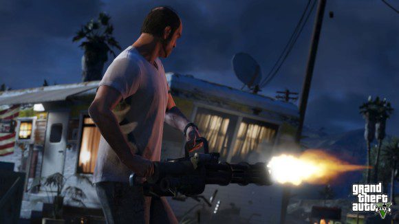 Trevor atira com minigun no GTA V